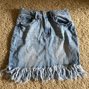Denim fringe skirt